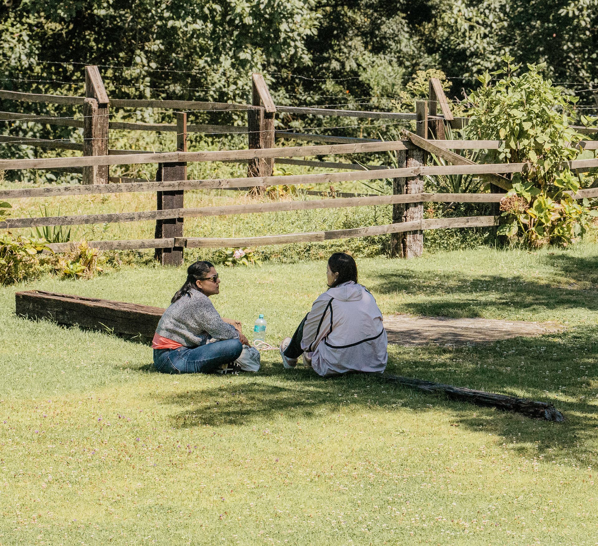 Dos hermanas conversando sobre el pasto